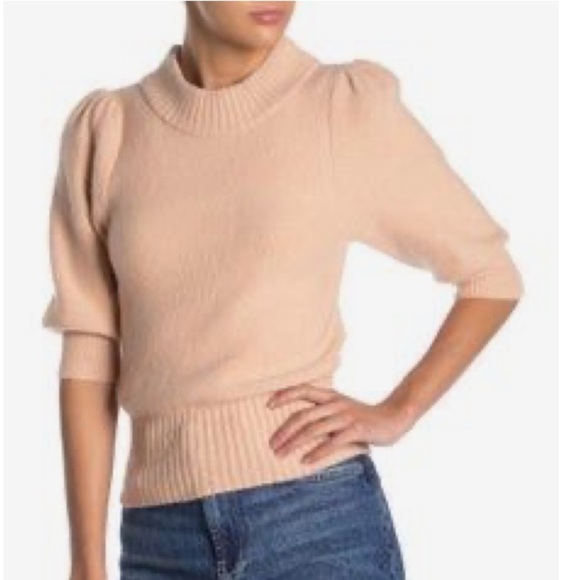 Free People Mocked Turtleneck blush, peach Puff Sleeves wool bland Sz XS *P29 - Picture 1 of 3